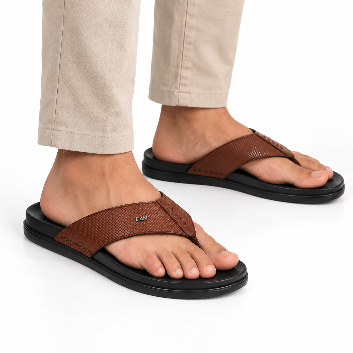 Stylish Leather Slipper for Men - 1009 BK/DTN