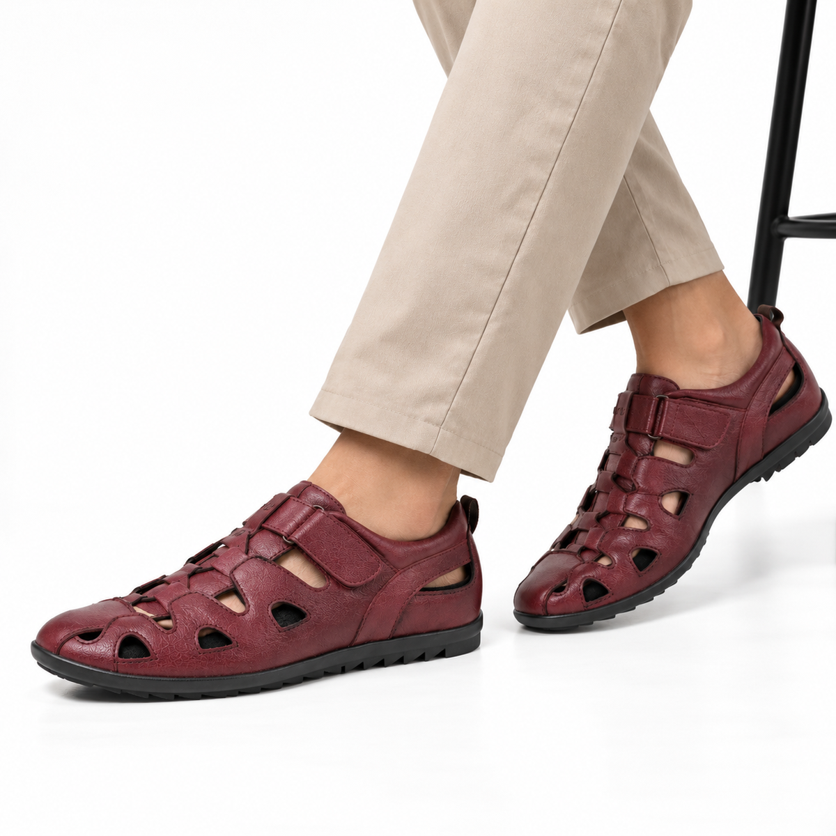 Premium Crafted Genuine Leather Roman Sandals - 1078CHRY & BK