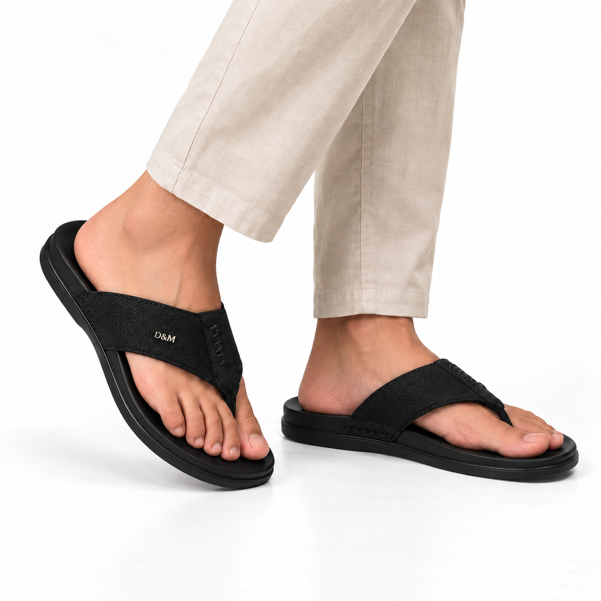 Stylish Leather Slipper for Men - 1009 BK/DTN