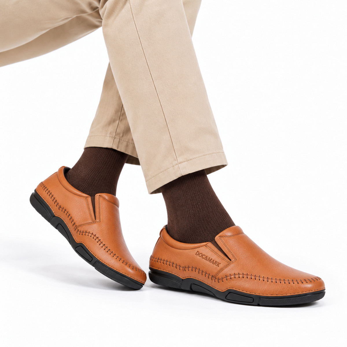 Men's Casual Shoes Crafted with Full Grain Leather  - 933 TN/BK