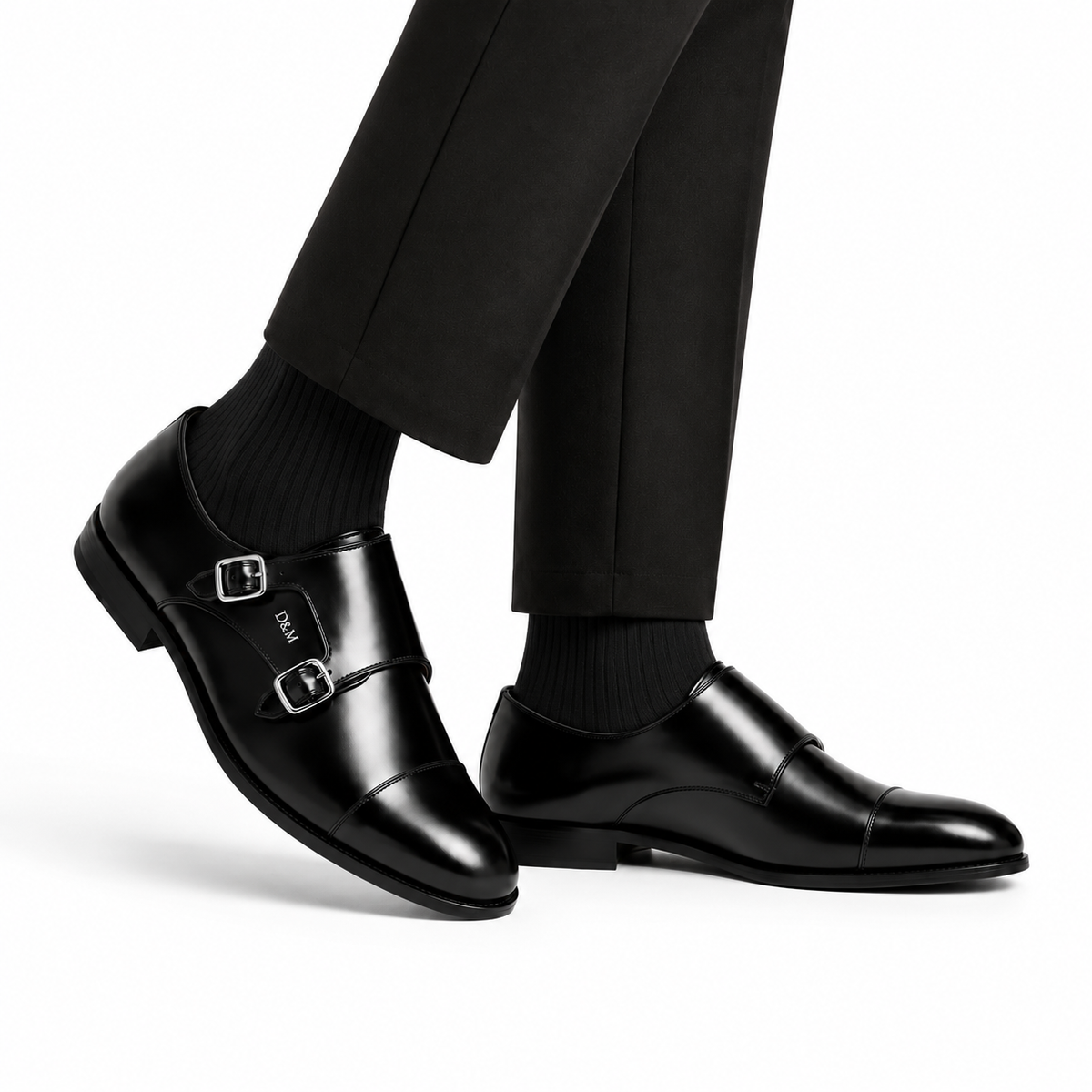 Full Grain Patent Leather  Double Monk Slip on Shoes  903BK / BRD