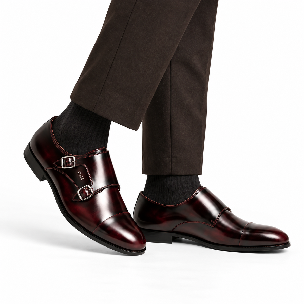 Full Grain Patent Leather  Double Monk Slip on Shoes  903BK / BRD